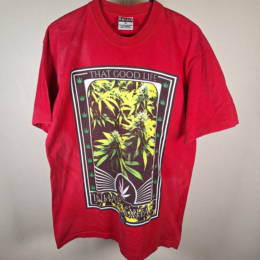 Vintage Y2K 420 Weed Stoner Cannabis All Time Pro Graphic T Shirt Red XL Mens